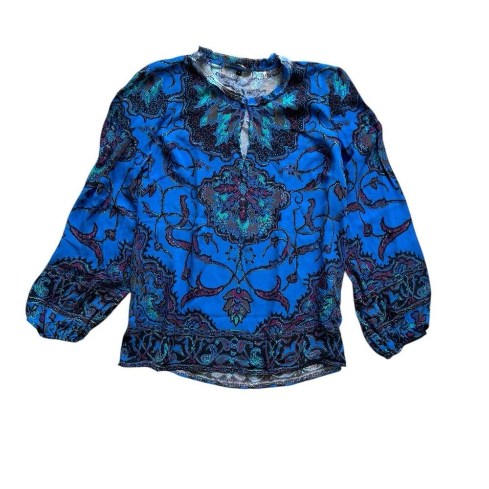 Kobi Halperin Jayden Long Sleeve Silk Blouse Womens M Keyhole Blouson Sleeve